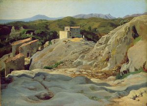 山の村（キャンバスに紙に油彩） 作： Louis Gurlitt